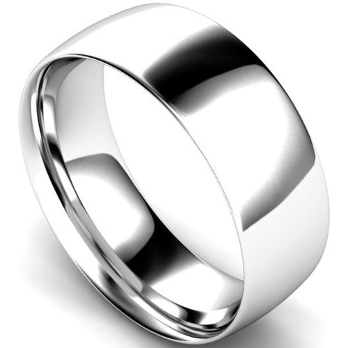 Traditional court profile wedding ring in white gold | 8mm width