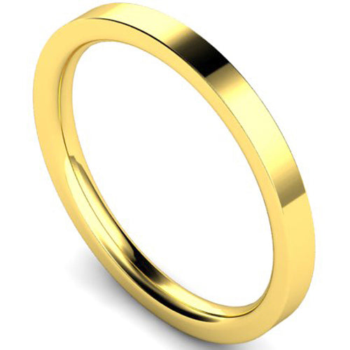 Edged flat court profile wedding ring in yellow gold | 2mm width