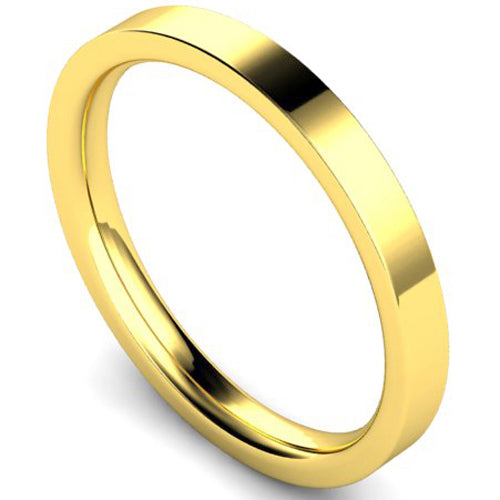 Edged flat court profile wedding ring in yellow gold | 2.5mm width