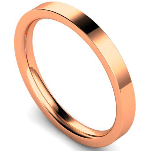 Edged flat court profile wedding ring in rose gold | 2.5mm width