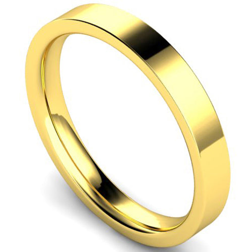 Edged flat court profile wedding ring in yellow gold | 3mm width