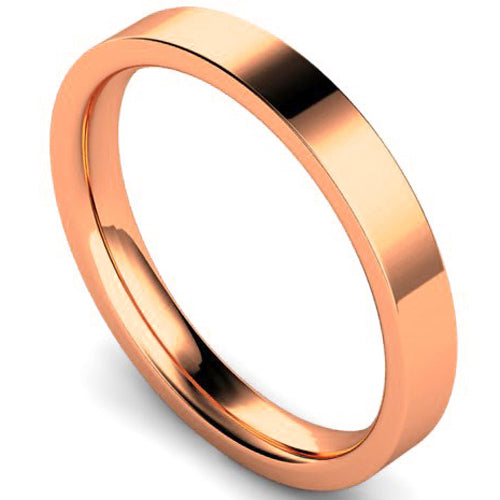 Edged flat court profile wedding ring in rose gold | 3mm width