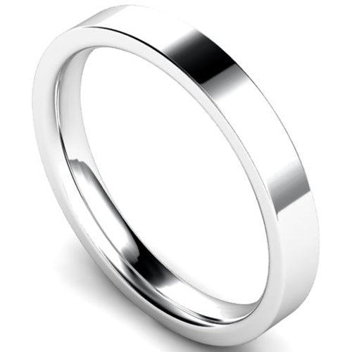 Edged flat court profile wedding ring in white gold | 3mm width