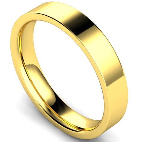 Edged flat court profile wedding ring in yellow gold | 4mm width