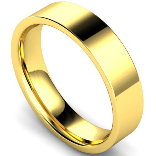 Edged flat court profile wedding ring in yellow gold | 5mm width