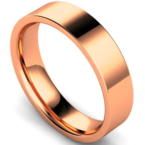 Edged flat court profile wedding ring in rose gold | 5mm width