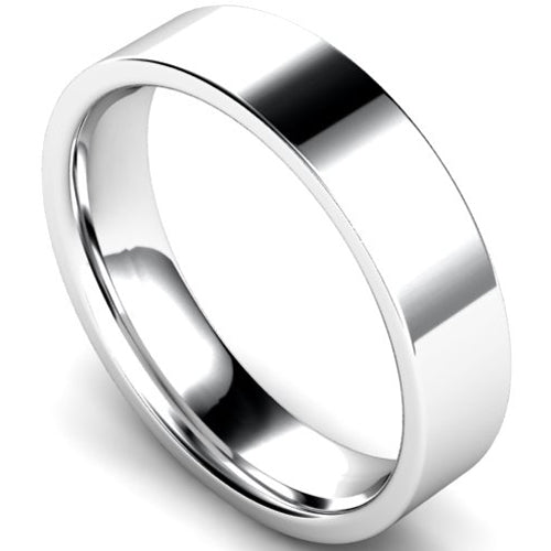 Edged flat court profile wedding ring in platinum | 5mm width