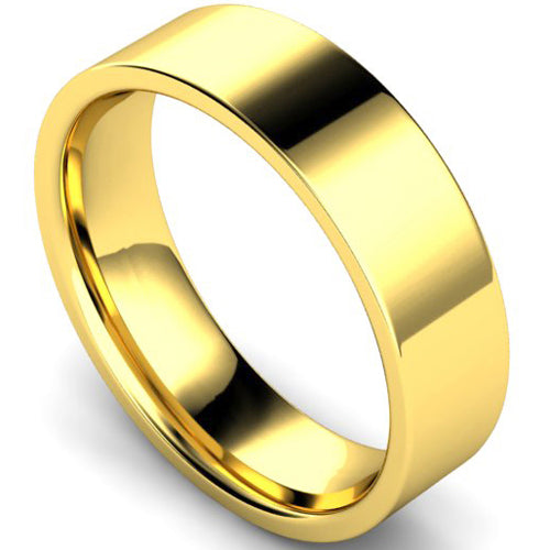 Edged flat court profile wedding ring in yellow gold | 6mm width