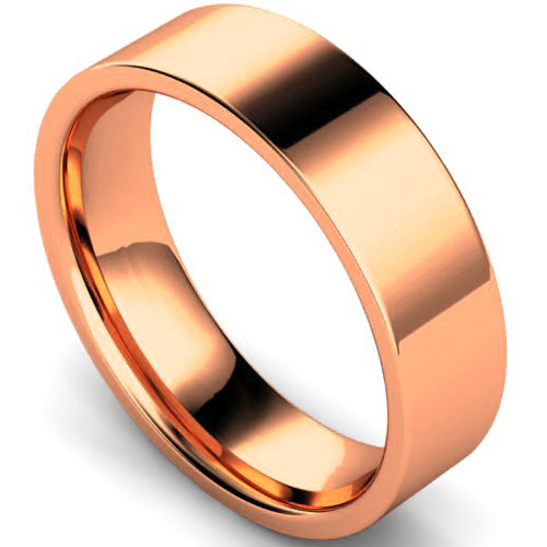 Edged flat court profile wedding ring in rose gold | 6mm width