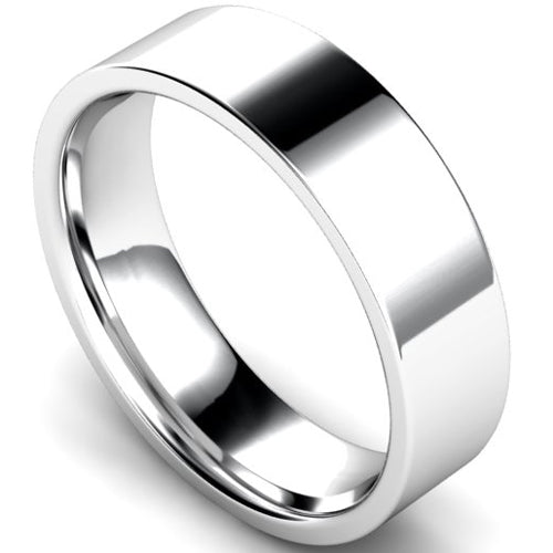 Edged flat court profile wedding ring in palladium | 6mm width