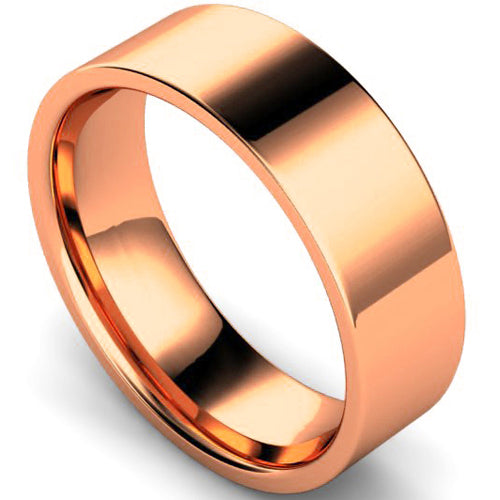 Edged flat court profile wedding ring in rose gold | 7mm width