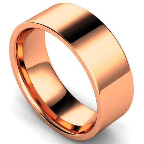 Edged flat court profile wedding ring in rose gold | 8mm width