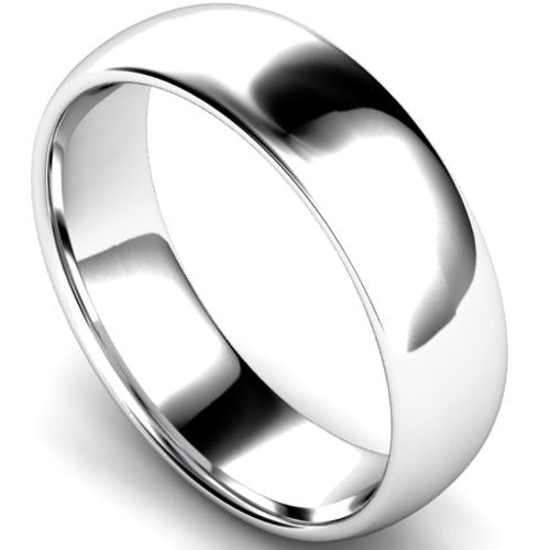 Edged traditional court profile wedding ring in white gold | 6mm width