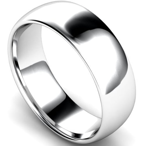 Edged traditional court profile wedding ring in white gold | 7mm width