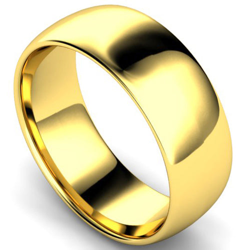 Edged traditional court profile wedding ring in yellow gold | 8mm width