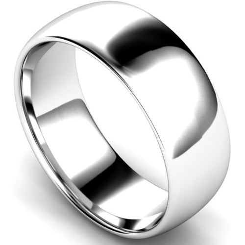 Edged traditional court profile wedding ring in white gold | 8mm width