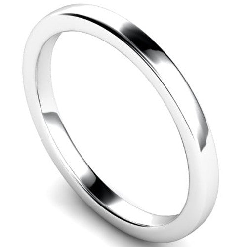 Edged slight court profile wedding ring in white gold | 2mm width