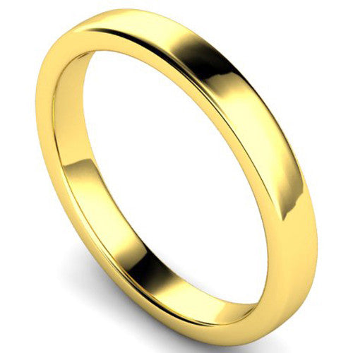 Edged slight court profile wedding ring in yellow gold | 3mm width