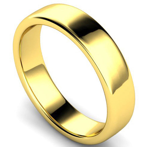 Edged slight court profile wedding ring in yellow gold | 5mm width