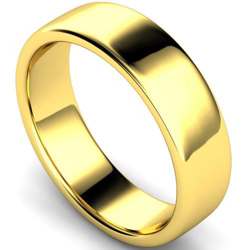 Edged slight court profile wedding ring in yellow gold | 6mm width