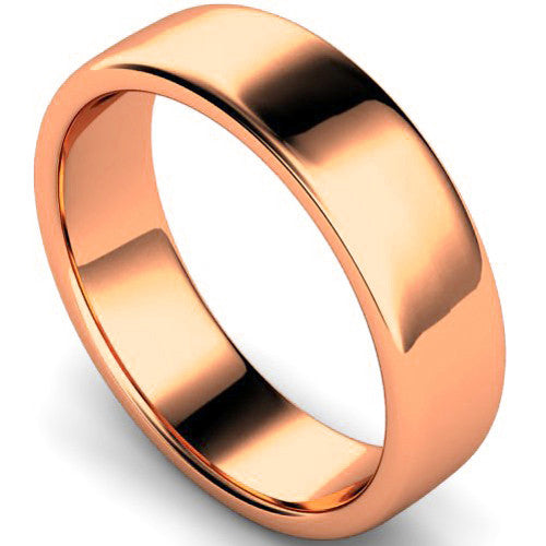 Edged slight court profile wedding ring in rose gold | 6mm width