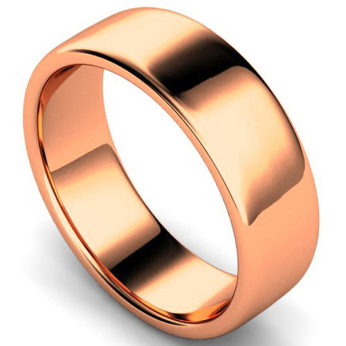 Edged slight court profile wedding ring in rose gold | 7mm width