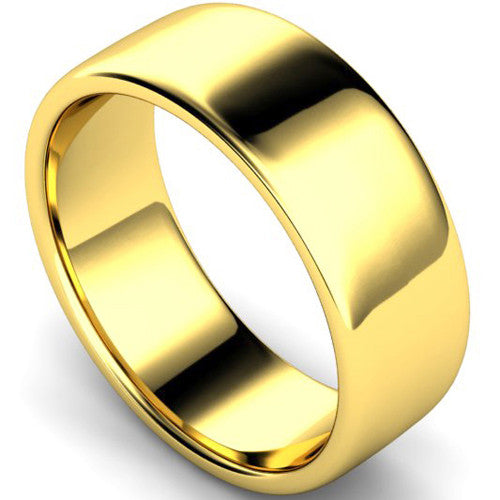 Edged slight court profile wedding ring in yellow gold | 8mm width