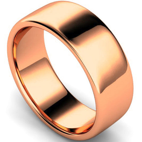 Edged slight court profile wedding ring in rose gold | 8mm width