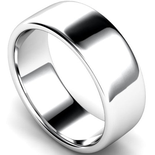 Edged slight court profile wedding ring in platinum | 8mm width