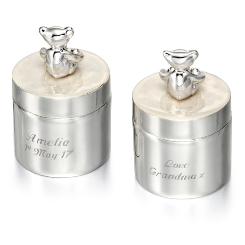 Teddy First Tooth and Curl Boxes, Silver Plated