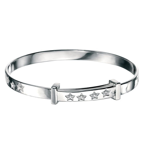 Twinkle Star Diamond Set Expanding Bangle in Silver