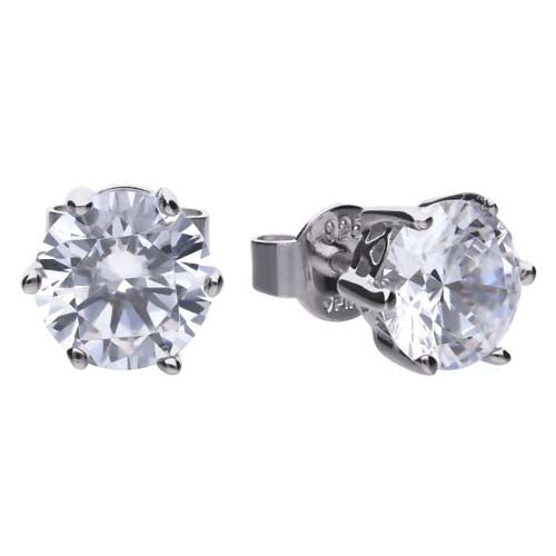 Cubic zirconia solitaire stud earrings in silver