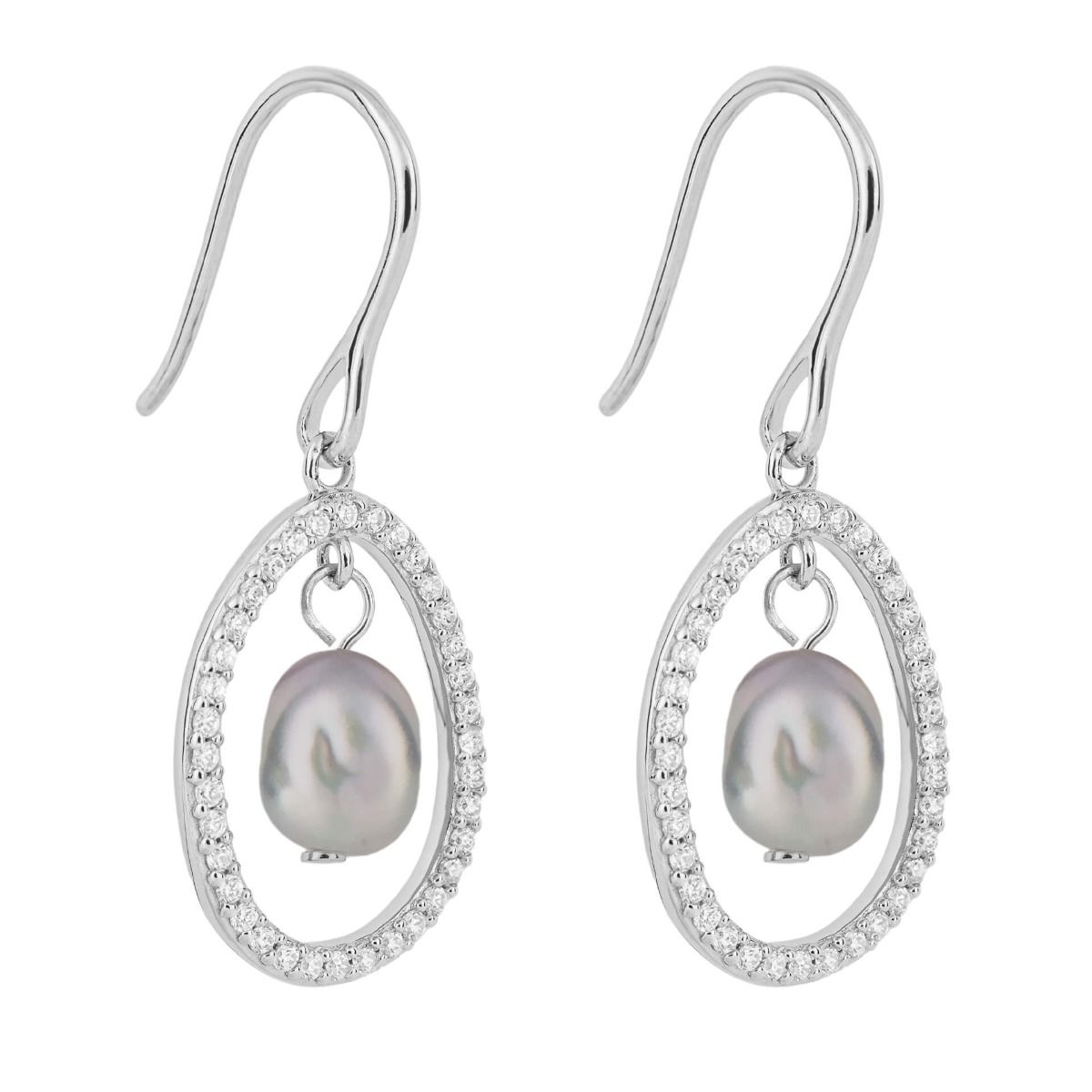 Keshi pearl and cubic zirconia drop earrings in silver