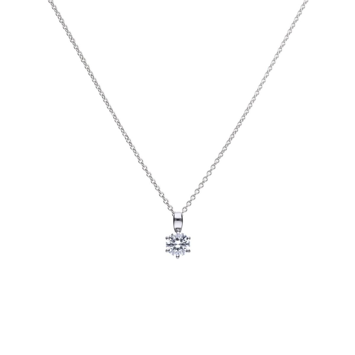 Cubic zirconia solitaire pendant and chain in silver