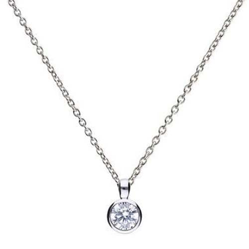 Cubic zirconia rubover set solitaire pendant and chain in silver