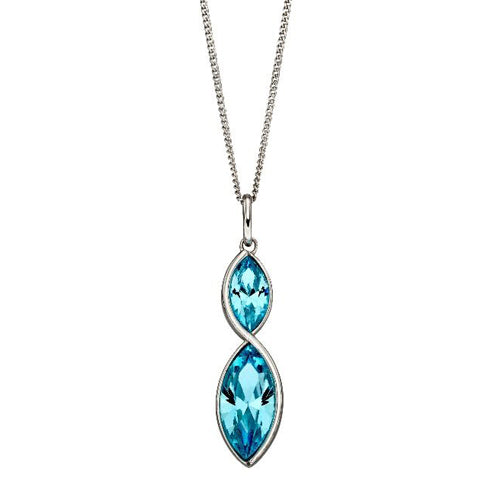 Aqua Crystal Marquise Shape Pendant and Chain in Silver